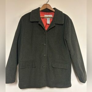 LL Bean Vintage Wool Cashmere Olive Orange Jacket Insulated Size 8P Chore Coat